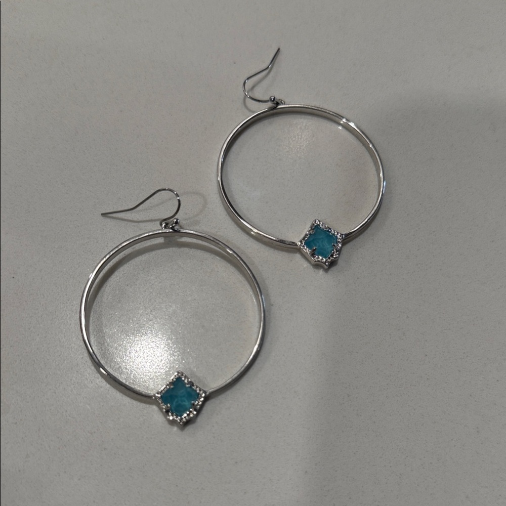 Kendra Scott Silver Hoop Earrings with Blue Accent